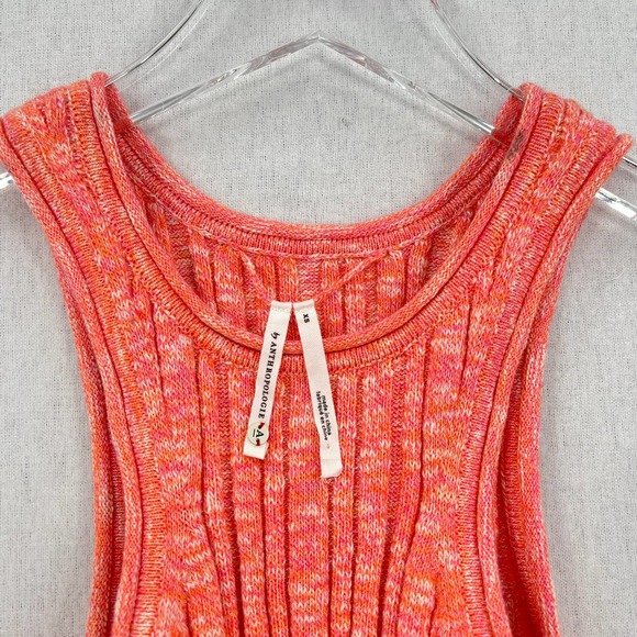 ANTHROPOLOGIE Shirt Womens XS Orange Pink High Neck Knitted Tank Ribbed Racer - Picture 5 of 12